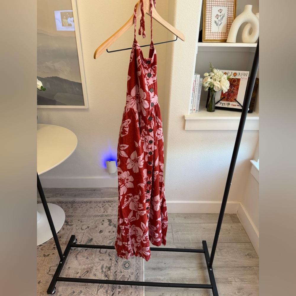Free People Red Floral Halter Maxi Dress
